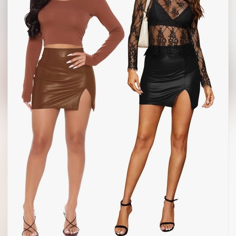 MANGOPOP Womens High Waist Faux Leather Bodycon Mini #504 - Picture 12 of 12